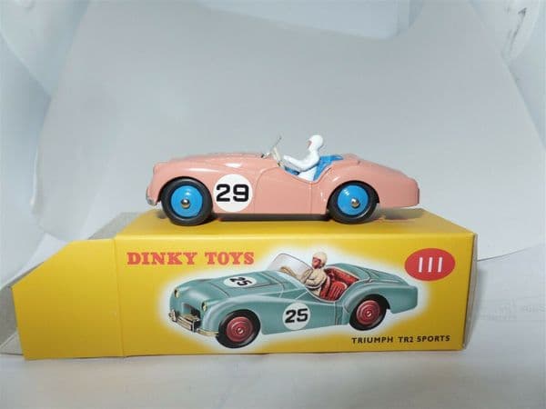 Atlas French Dinky 111 TRIUMPH TR2 SPORTS c/w DRIVER SALMON PINK, MINT BOXED