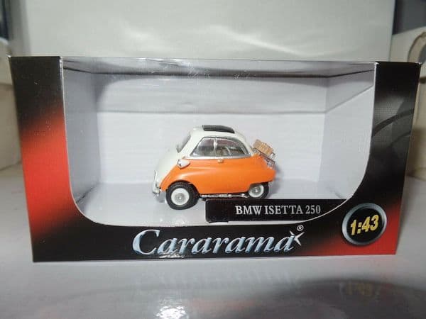 Cararama 1/43 O Scale 4-12370  BMW Isetta 250 Bubble Car Orange / White Suitcase