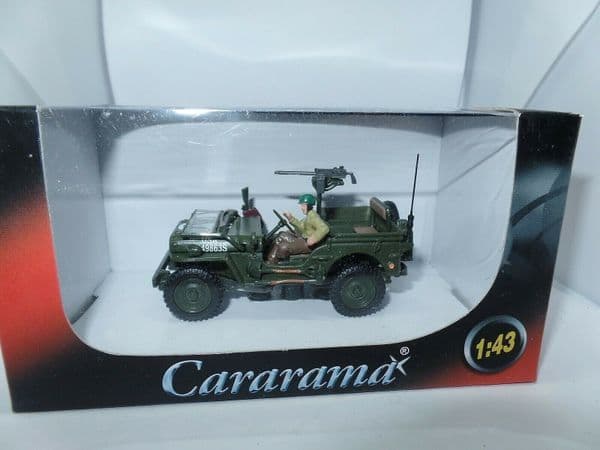 Cararama 1/43 O Scale USA American Army Jeep Willys c/w Soldier & Gun
