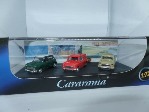 Cararama 1/72 Scale  713PND Classic 3 Pc Mini Set Green Saloon Red Van Beige Pick-up