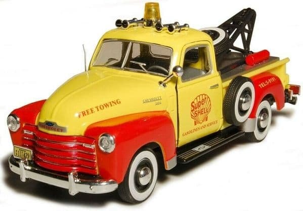 Cararama 4-13850 1/43 O Scale Chevrolet C3100 Breakdown Recovery tow truck yellow red Shell