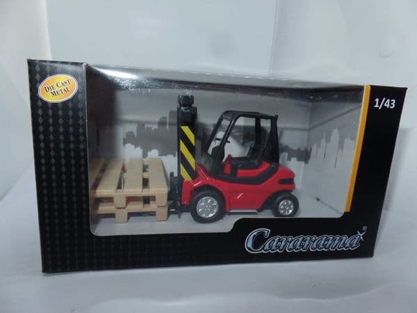 Cararama 4-91141 1/43 O Scale  Forklift Truck Orange Red + 2 Pallets
