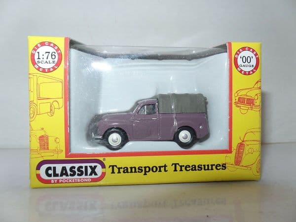 Classix EM76634 1/76 OO Scale Morris Minor 1000 Pick Up Rose Taupe w Grey Cover
