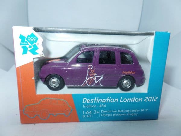 Corgi 2012 Destination London Olympics Taxi Cab Taxicab TX4 Triathlon Purple