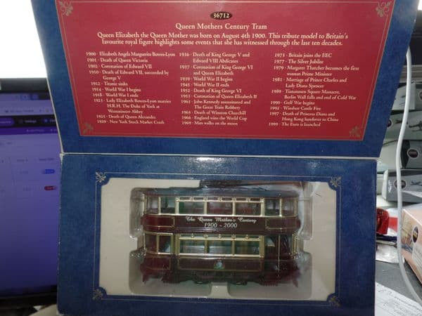 Corgi 36712 1/72 Scale Fully Closed Tram Queen Mothers Centenary Purple & Gold
