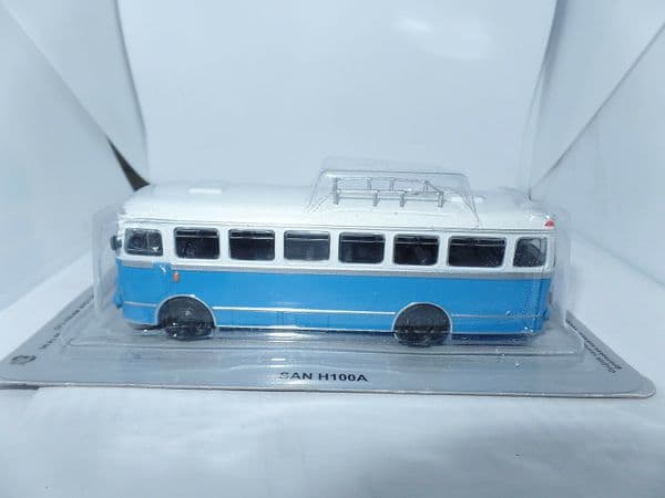 Kultowe Auta PRL JM18 1/72 Autobus SAN H-100A Bus  Coach Blue