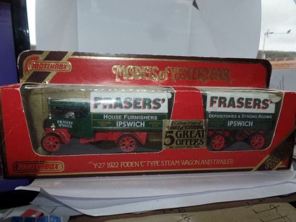 Matchbox Models of Yesteryear Y27 Y-27 1922 Foden C type Steam Wagon & Trailer Frasers Ipswich