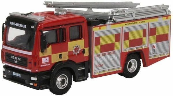 Oxford 76MFE005 MFE005 1/76 OO Scale MAN Fire Engine Pump Ladder Hertfordshire