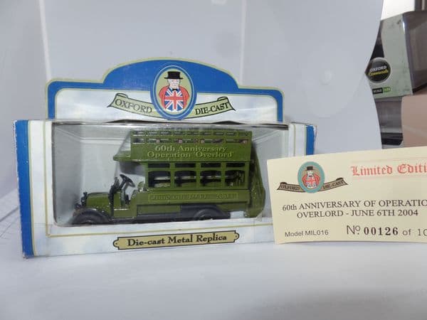 Oxford 76MIL016 MIL016 1/76 OO Scale London AEC X Type Old Bill Bus Army Overlord 1944