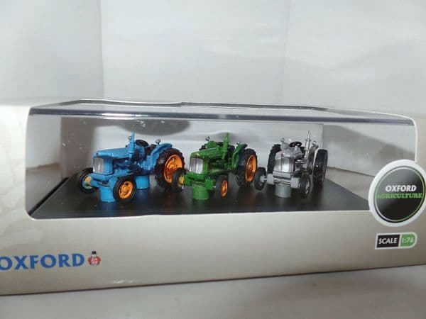 Oxford 76SET10B SET 10 10B Gift Set of 3 Ford Tractors Blue Green Grey