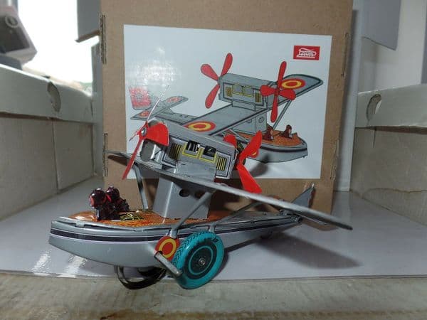 Paya GR04 Tinplate Clockwork Sea Plane Silver & Red 