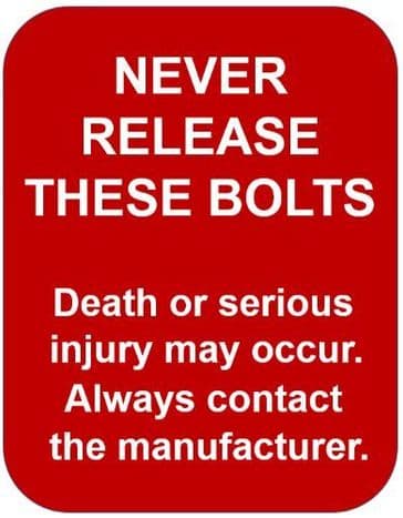 Ecolift Never release bolts, Quantity 5 Labels