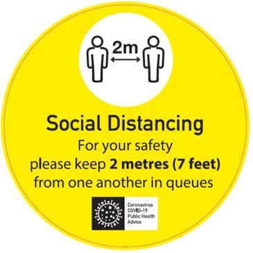 Circular Social Distancing Floor Sticker, "2 Metres Apart" 250mm
