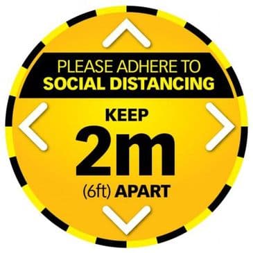 Circular Social Distancing Floor Sticker, "2 Metres Apart" 300mm Non Slip