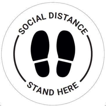 Circular Social Distancing Floor Sticker, "Stand Here" 250mm