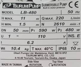 Tsurumi Specification Plate Label, Quantity 5 Labels