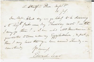 Edward Lear Autograph Letter Signed