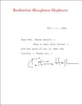 Katharine Hepburn Signed Letter