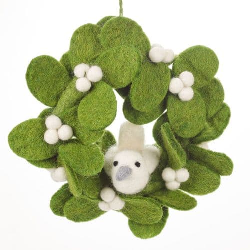 Felt Mistletoe Mini Wreath with Dove