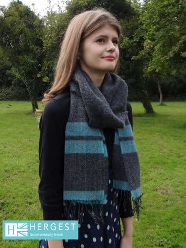 Charcoal Grey & Blue Pure Wool Scarf